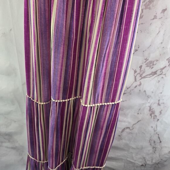 Anthropologie Dress Womens Small Purple Striped Maxi Boho Cover Up Tiered - Picture 9 of 15